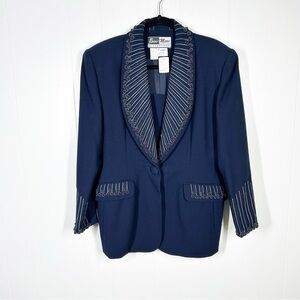 VTG NWT Ben Marc Navy Wool Beaded Embroidered Blazer 14